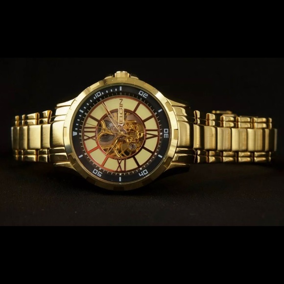 Brand New With Box Men’s Elgin 14K Gold Plated Automatic Mechanical Watch - Picture 2 of 4